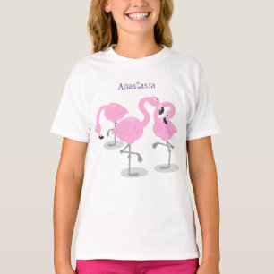 Camiseta Imagem de desenho animado rosa-claro flamingo trio