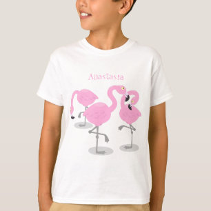 Camiseta Imagem de desenho animado rosa-claro flamingo trio