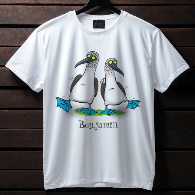 Camiseta Imagem de desenhos animados de pés azuis engraçado (Just dance with these happy seabirds!)