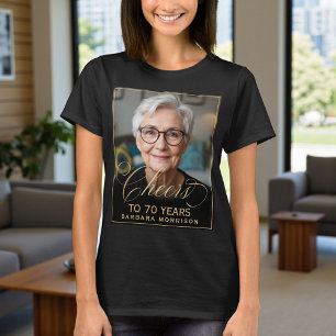 Camiseta Imagem de Festa de aniversário Dourada e preta ele