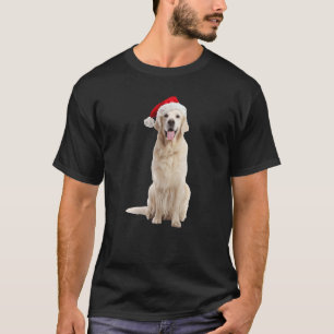 Camiseta Imagem de Golden Retriever com Chapéu de Papai Noe