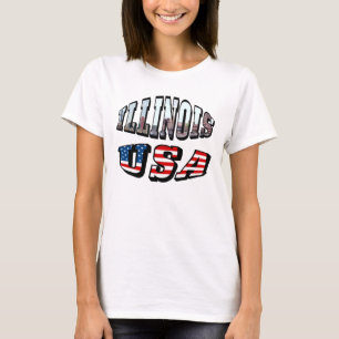 Camiseta Imagem de Illinois e Texto de Sinalizador EUA