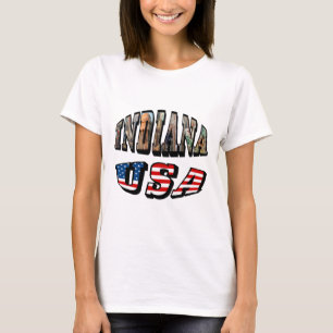Camiseta Imagem de Indiana e Texto de Sinalizador EUA
