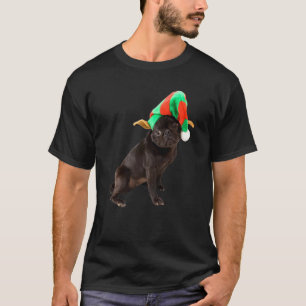 Camiseta Imagem de Natal de Cachorrinho Pug Preto Fofo com