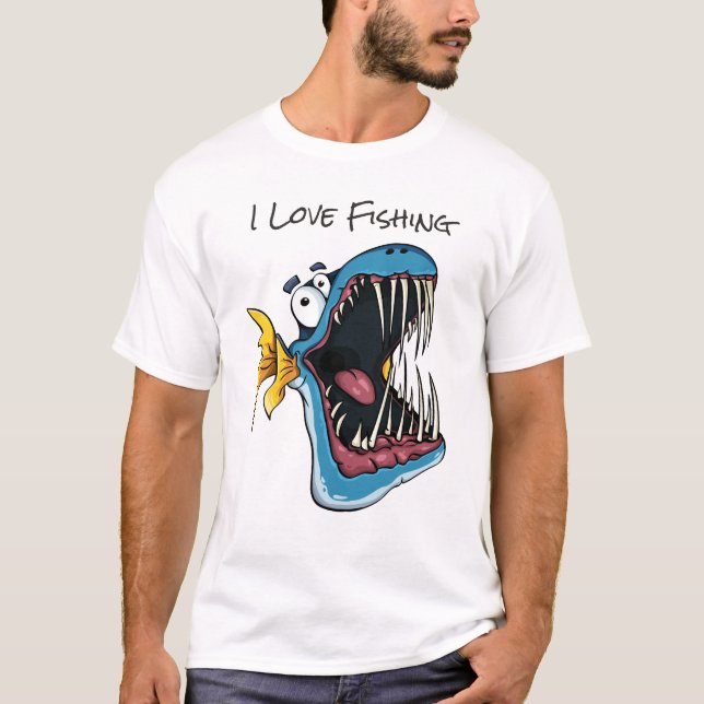 Camiseta Imagem de Pesca Funny Blue Piranha (Frente)