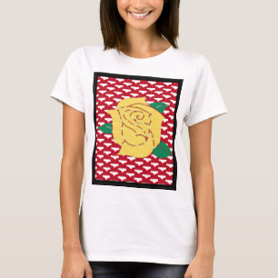 Camiseta Imagem de Rosa Amarela sobre fundo Abstrato vermel