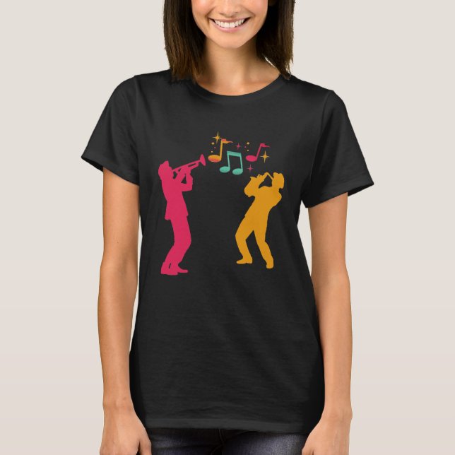 Camiseta Imagem de trompete e saxofone (Frente)