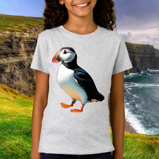 Camiseta Imagem de Vida Selvagem Costeira de Aves do Mar de (A t-shirt with picture of an Atlantic puffin)