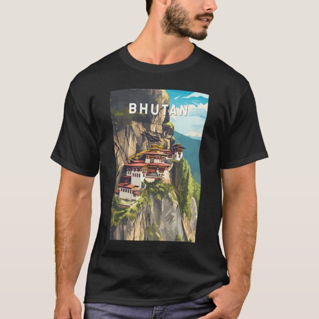Camiseta Imagem do Butão Viagem Art Vintage (Frente)