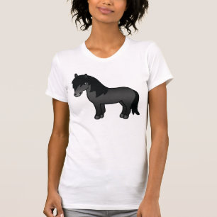 Camiseta Imagem do Cartoon Black Shetland Pony