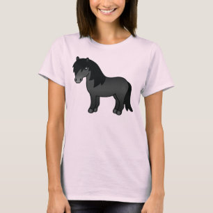 Camiseta Imagem do Cartoon Black Shetland Pony Cute