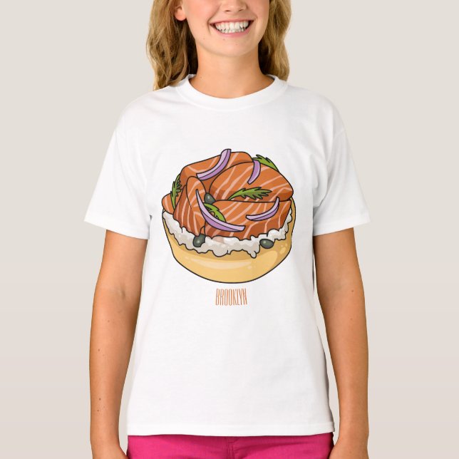 Camiseta Imagem do desenho animado do bagel de salmão (Frente)