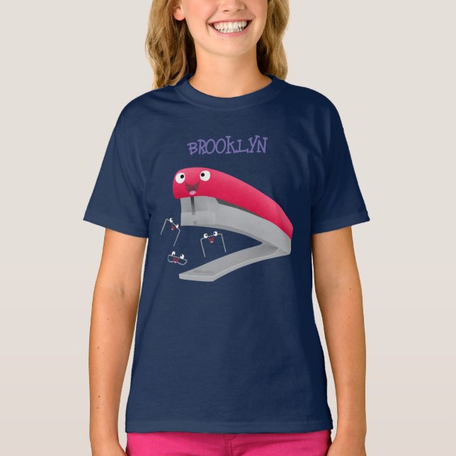 Camiseta Imagem do desenho animado vermelho-feliz grampeado (Frente)