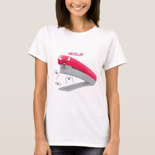 Camiseta Imagem do desenho animado vermelho-feliz grampeado