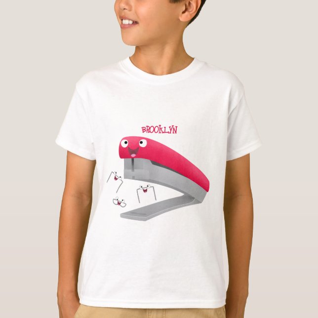 Camiseta Imagem do desenho animado vermelho-feliz grampeado (Frente)