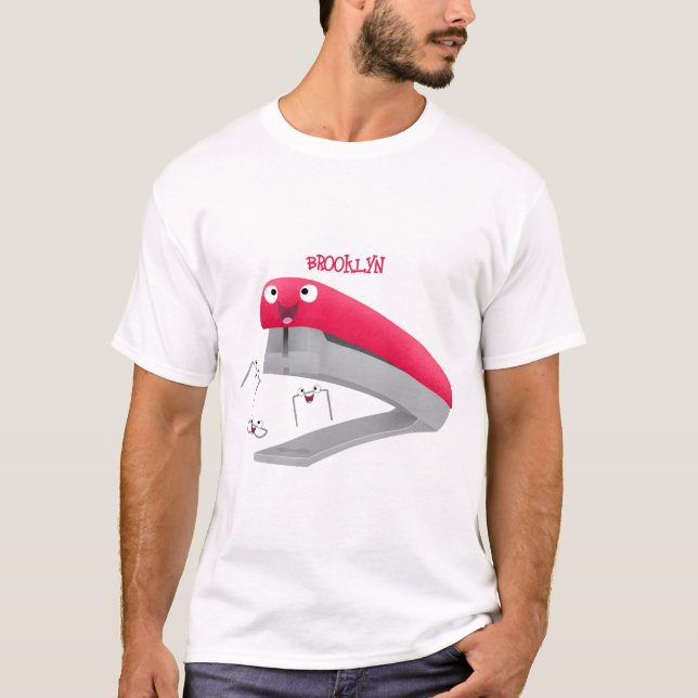 Camiseta Imagem do desenho animado vermelho-feliz grampeado (Frente)