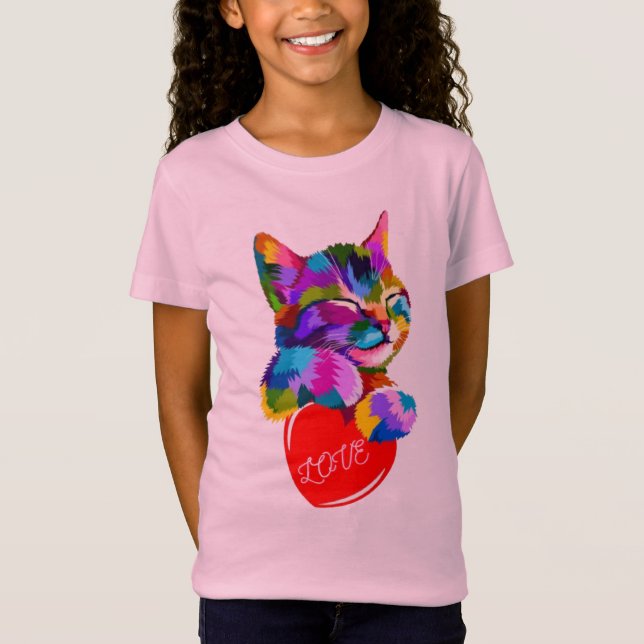 Camiseta Imagem do gatinho segurando coração. (Frente)