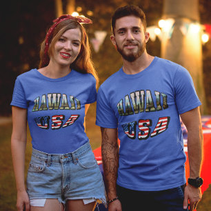 Camiseta Imagem do Havaí e Texto de Sinalizador dos EUA
