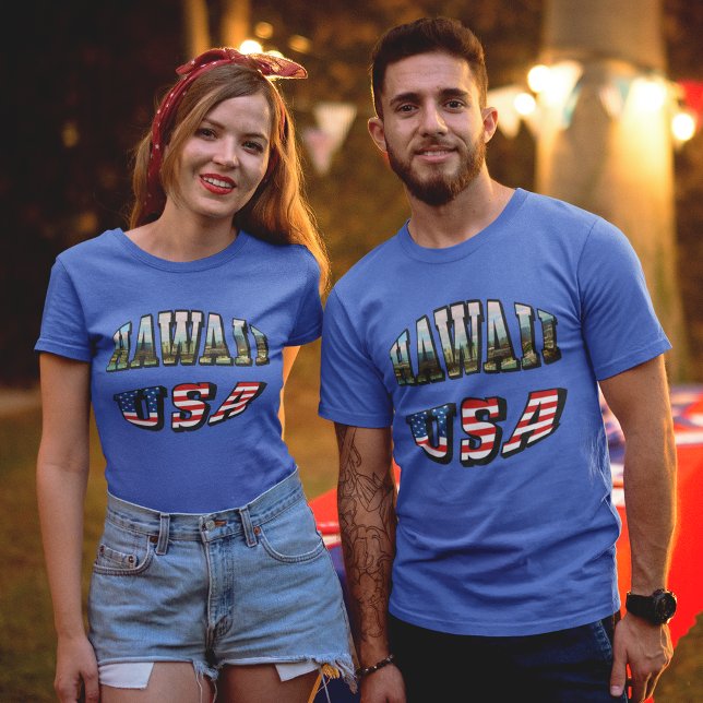 Camiseta Imagem do Havaí e Texto de Sinalizador dos EUA (Hawaii Picture and USA Flag Text T-Shirt)