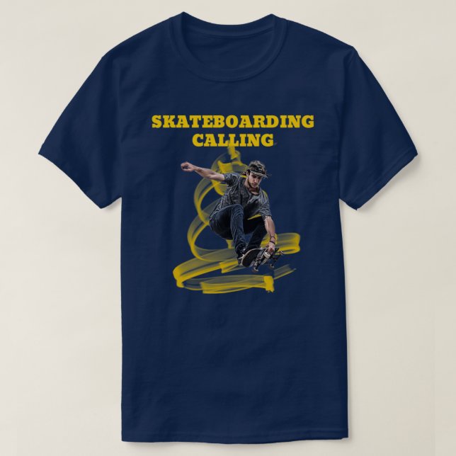 Camiseta Imagem do Skateboard Chamando Skater (Frente do Design)