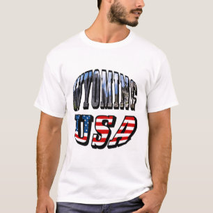 Camiseta Imagem do Wyoming e Texto do Sinalizador EUA