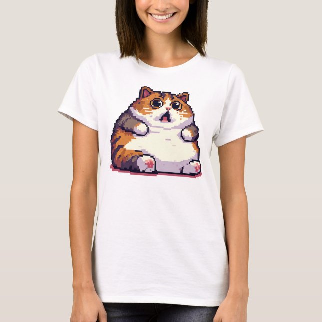 Camiseta Imagem em pixel de gato laranja chocado (Frente)