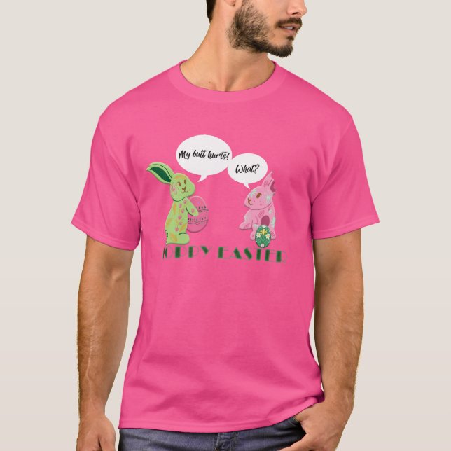 Camiseta Imagem Engraçada de Coelhinhos de Páscoa Verde (Frente)