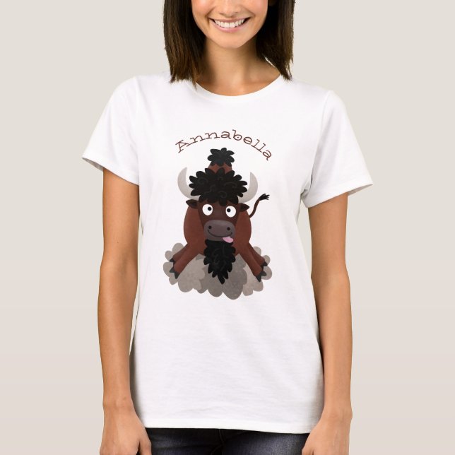 Camiseta Imagem engraçada de desenho animado de bisonte de  (Frente)