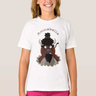 Camiseta Imagem engraçada de desenho animado de bisonte de 