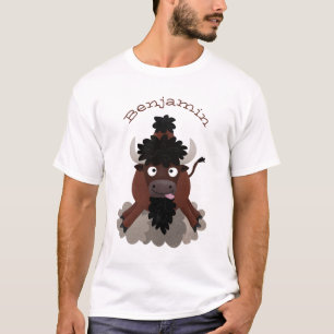 Camiseta Imagem engraçada de desenho animado de bisonte de 