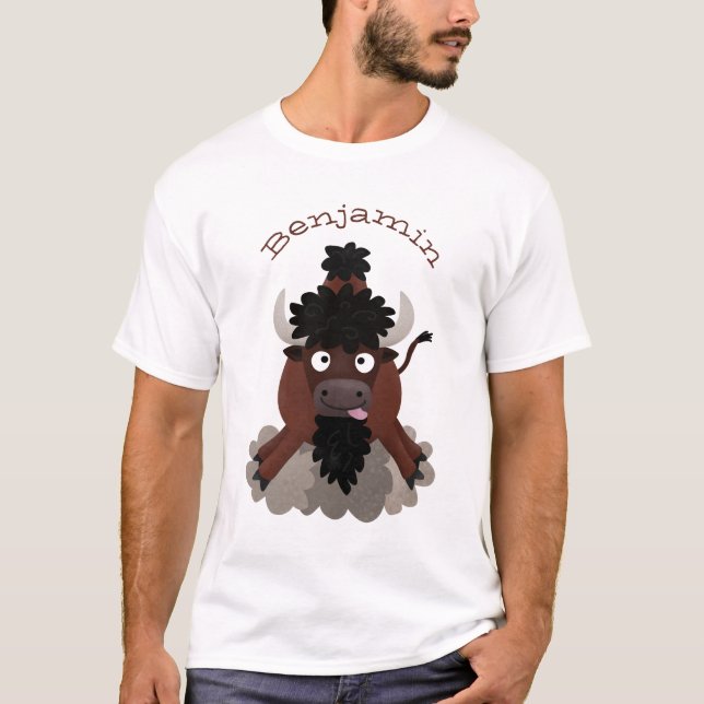 Camiseta Imagem engraçada de desenho animado de bisonte de  (Frente)