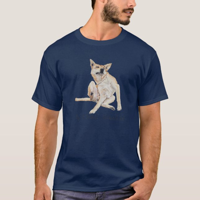 Camiseta imagem engraçada do cão gsd arranhando com o sloga (Frente)