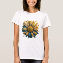 Camiseta imagem estilizada de uma margarida florescente,