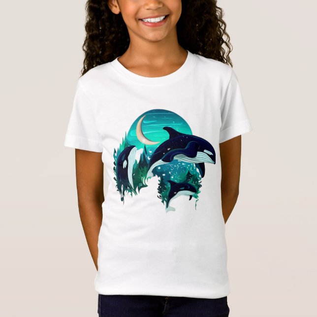 Camiseta Imagem Legal da Natureza Azul das Baleias Assassin (Frente)