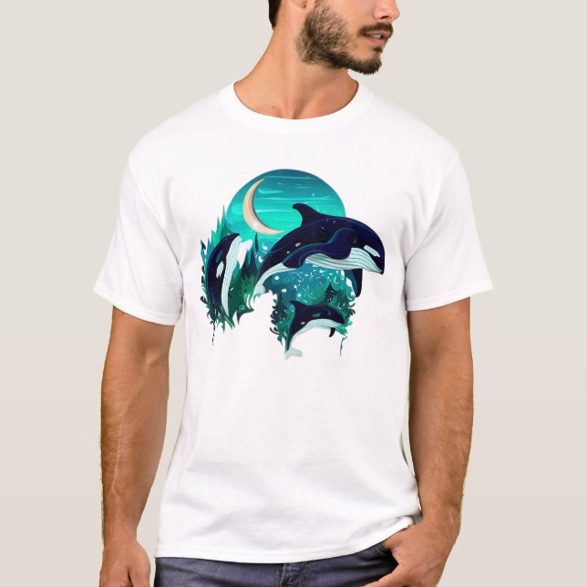 Camiseta Imagem Legal da Natureza Azul das Baleias Assassin (Frente)