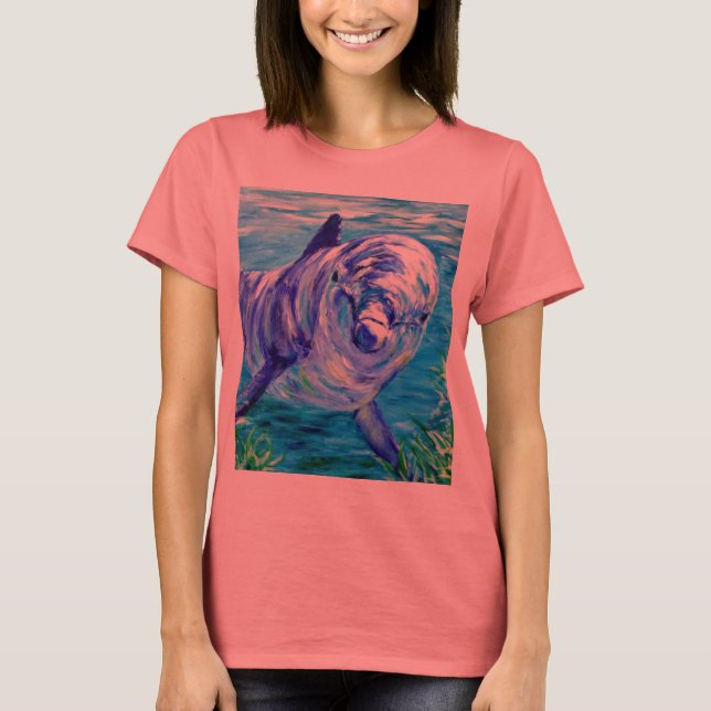 Camiseta Imagem Submarina de Pintura de Golfinhos no Oceano (Frente)