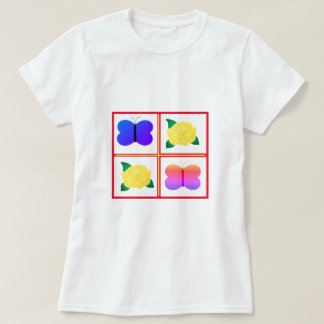 Camiseta Imagem vermelha enquadrada de Rosas de borboletas
