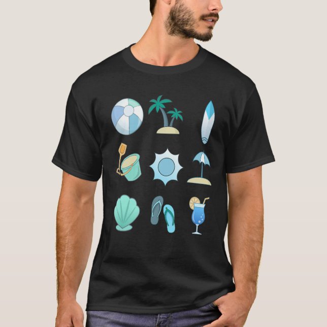 Camiseta Imagens das Coisas da Praia Divertida (Frente)