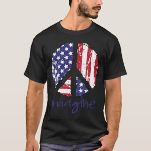 Camiseta Imagine Paz Bandeira Americana Dos EUA Sinal De Pa