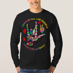 Camiseta Imagine Todas As Pessoas Vivendo Sinal De Paz Tie