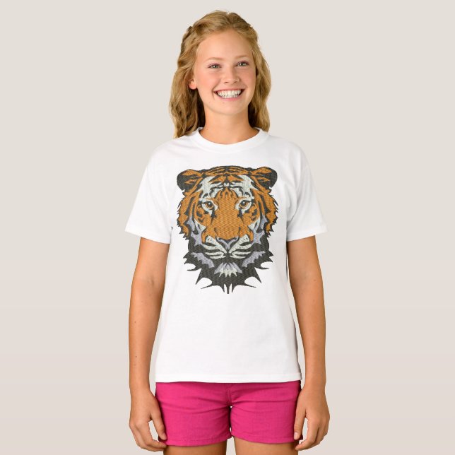 Camiseta Imitação de Bordado Cabeça de Tigre (Frente Completa)