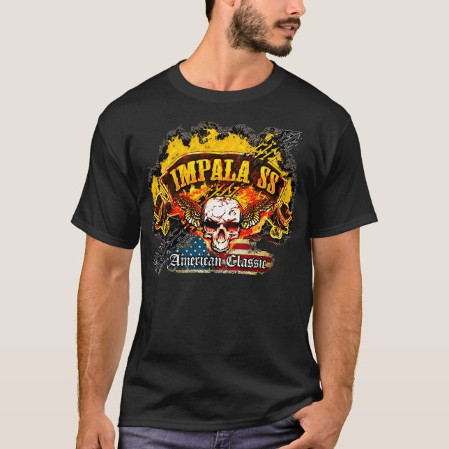 Camiseta Impala SS de Chevy - crânio da bandeira da (Frente)
