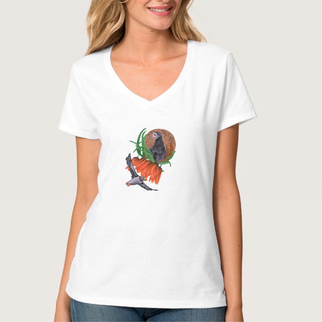 Camiseta Imperial flowers with puffins (Frente)