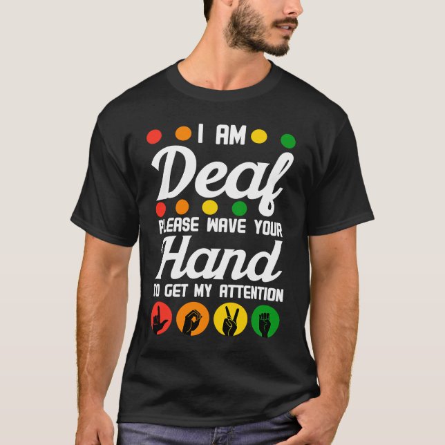 Camiseta Implante de ajuda auditiva surdo ASL acendeu seu H (Frente)
