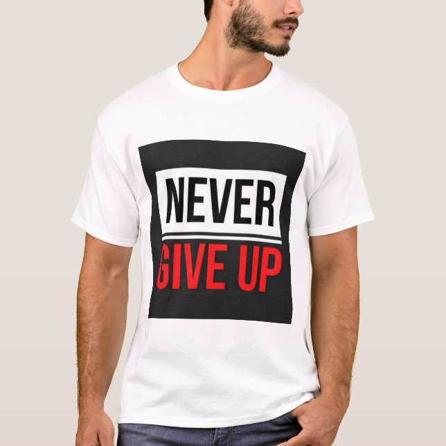 Camiseta impressa com texto Nunca Desista (Frente)