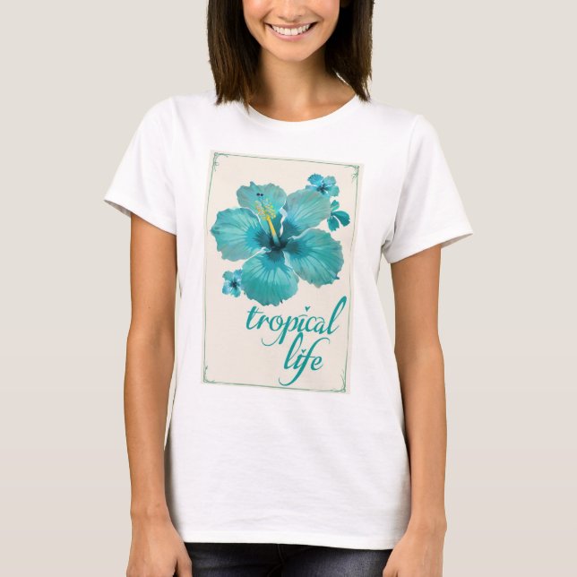 Camiseta impressa de frangipani com vida tropical  (Frente)