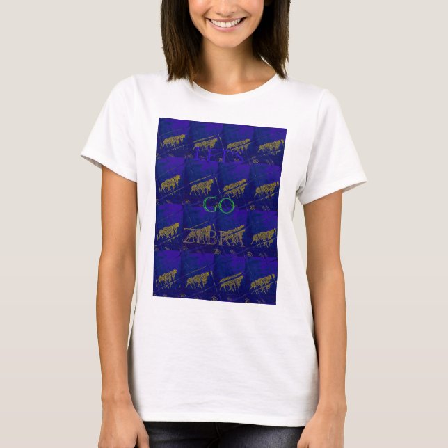Camiseta Impressão Abstrato "Vamos Ir Zebra" azul francês (Frente)