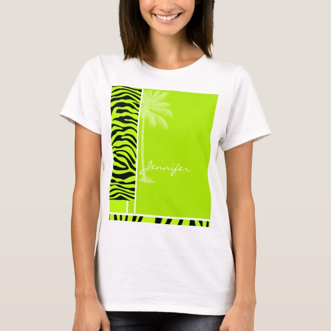 Camiseta Impressão animal das listras Chartreuse da zebra; (Frente)