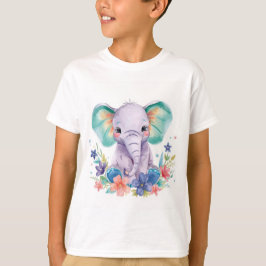 Camiseta Impressão Artística de Elefante com Aquarela Capri