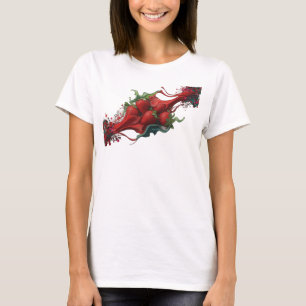 Camiseta Impressão artística de morangos abstratos vermelho